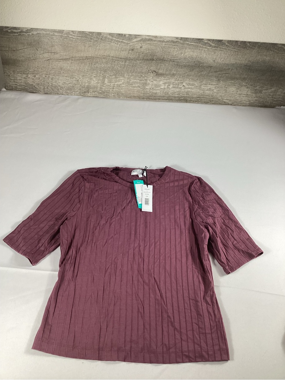 Michael Stars Ribbed Short Sleeve Top - burgundy size L new